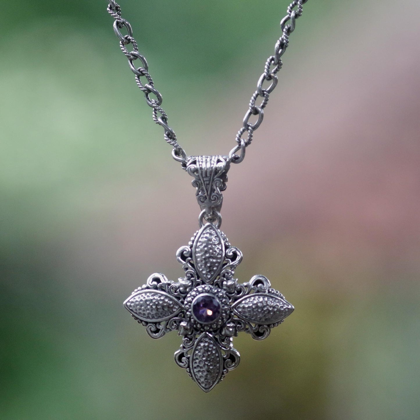 Jasmine Wonder Sterling Silver and Amethyst Cross Necklace