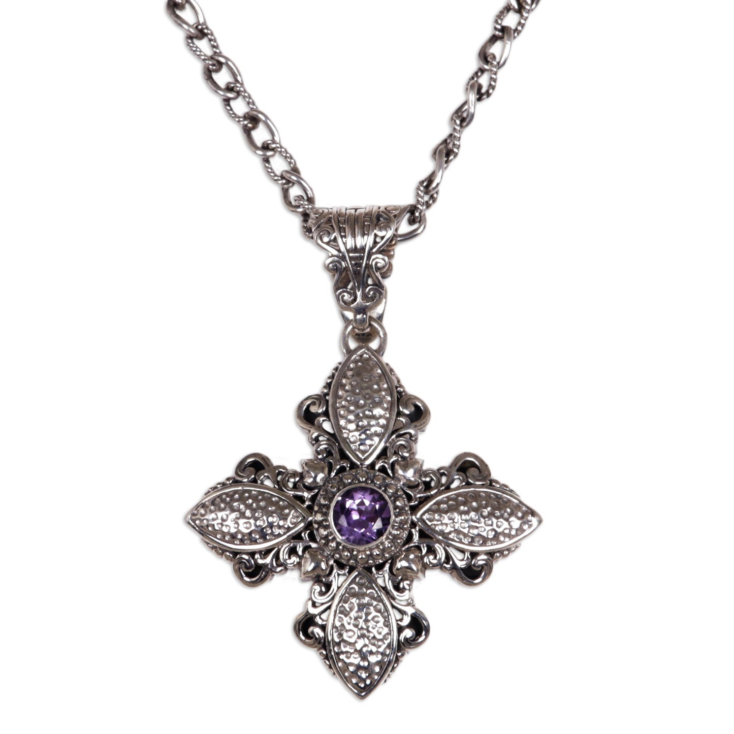 Jasmine Wonder Sterling Silver and Amethyst Cross Necklace