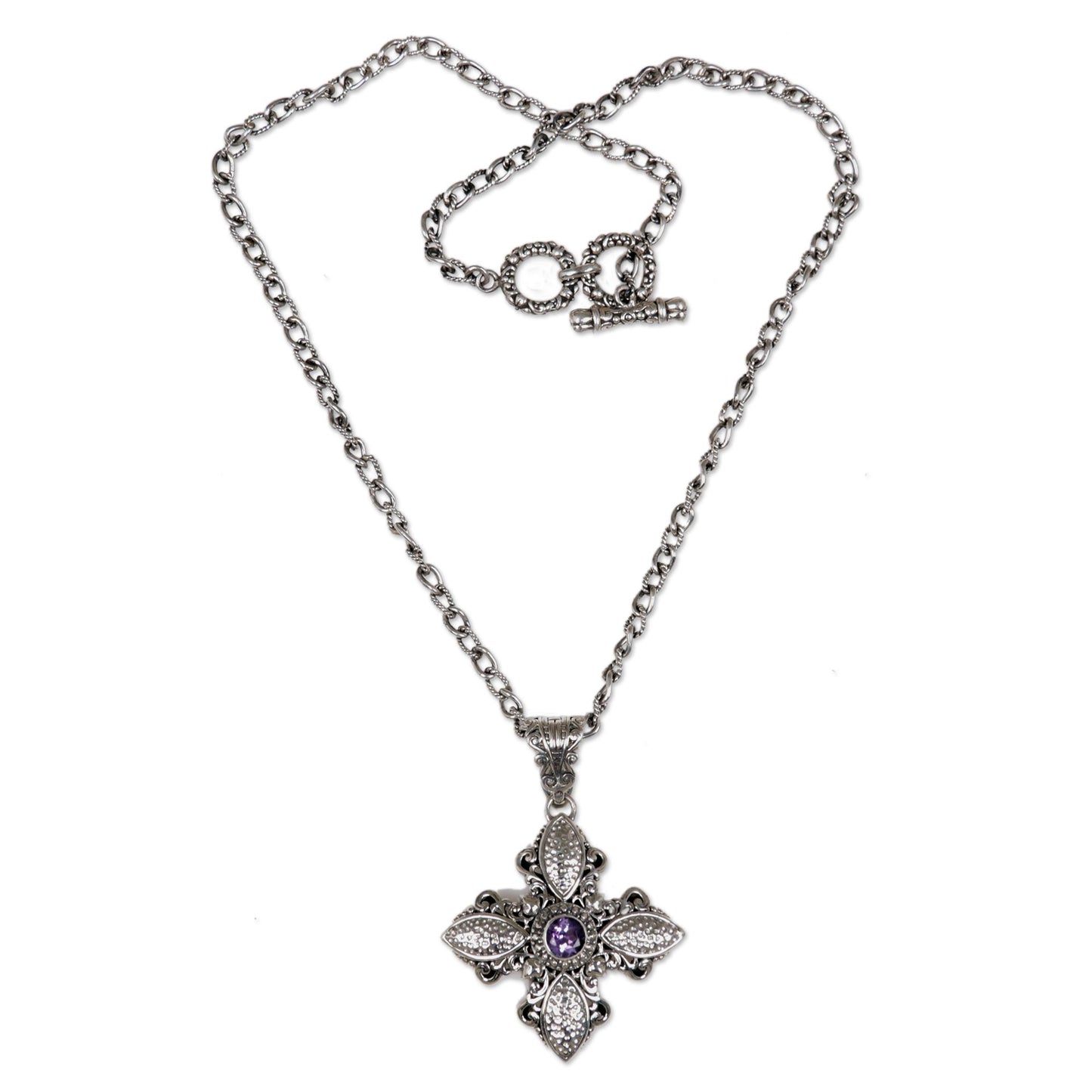 Jasmine Wonder Sterling Silver and Amethyst Cross Necklace