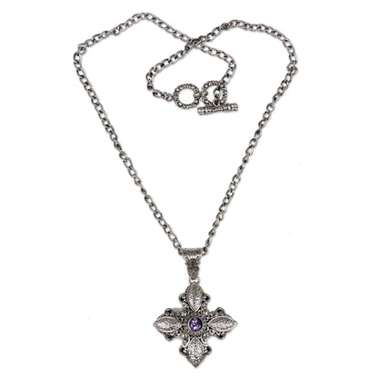 Jasmine Wonder Sterling Silver and Amethyst Cross Necklace