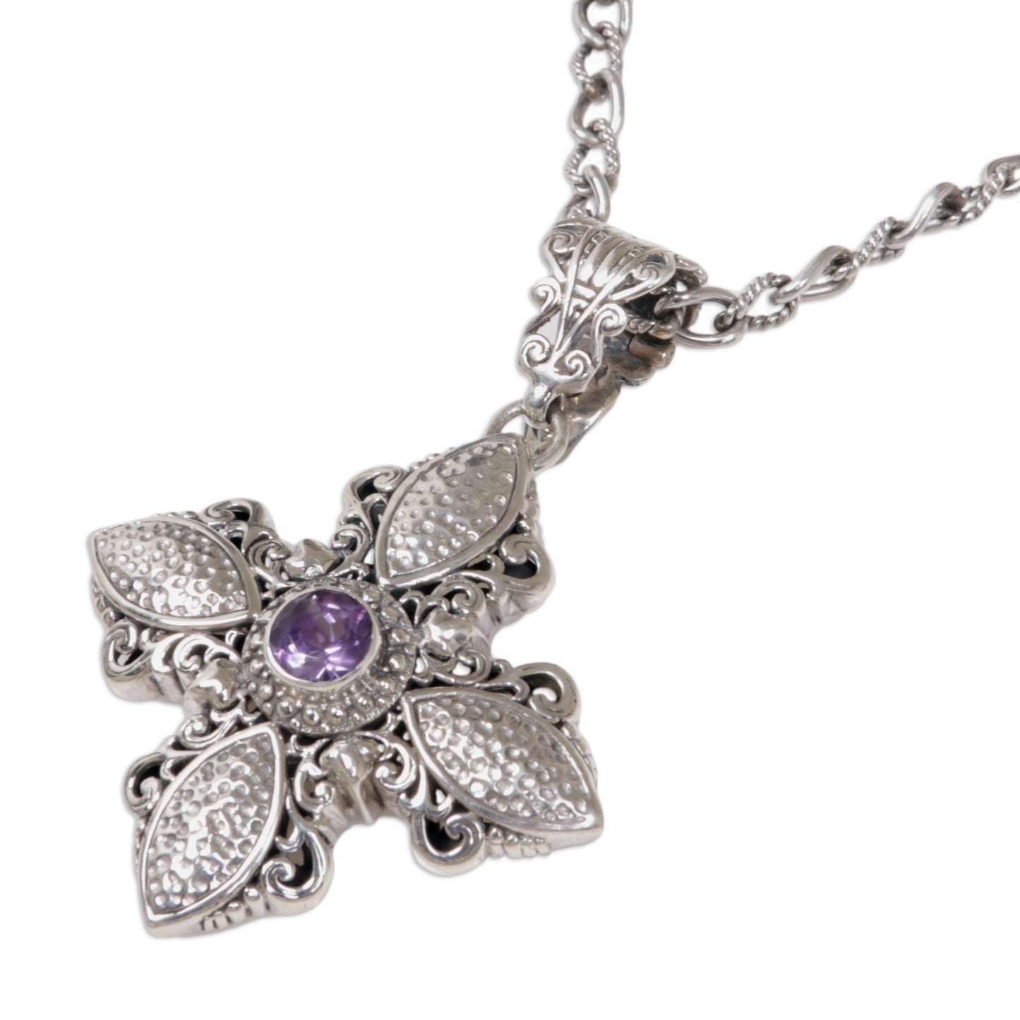 Jasmine Wonder Sterling Silver and Amethyst Cross Necklace