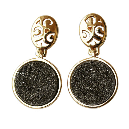 Sparkling Mirror Gold Plated Drusy Dangle Earrings