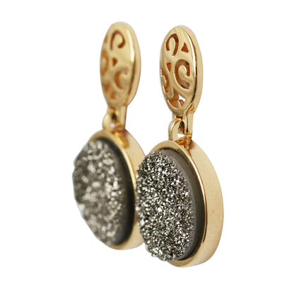 Sparkling Mirror Gold Plated Drusy Dangle Earrings