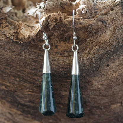 Faceted Green Droplet Handcrafted Sterling Silver Dangle Jade Earrings