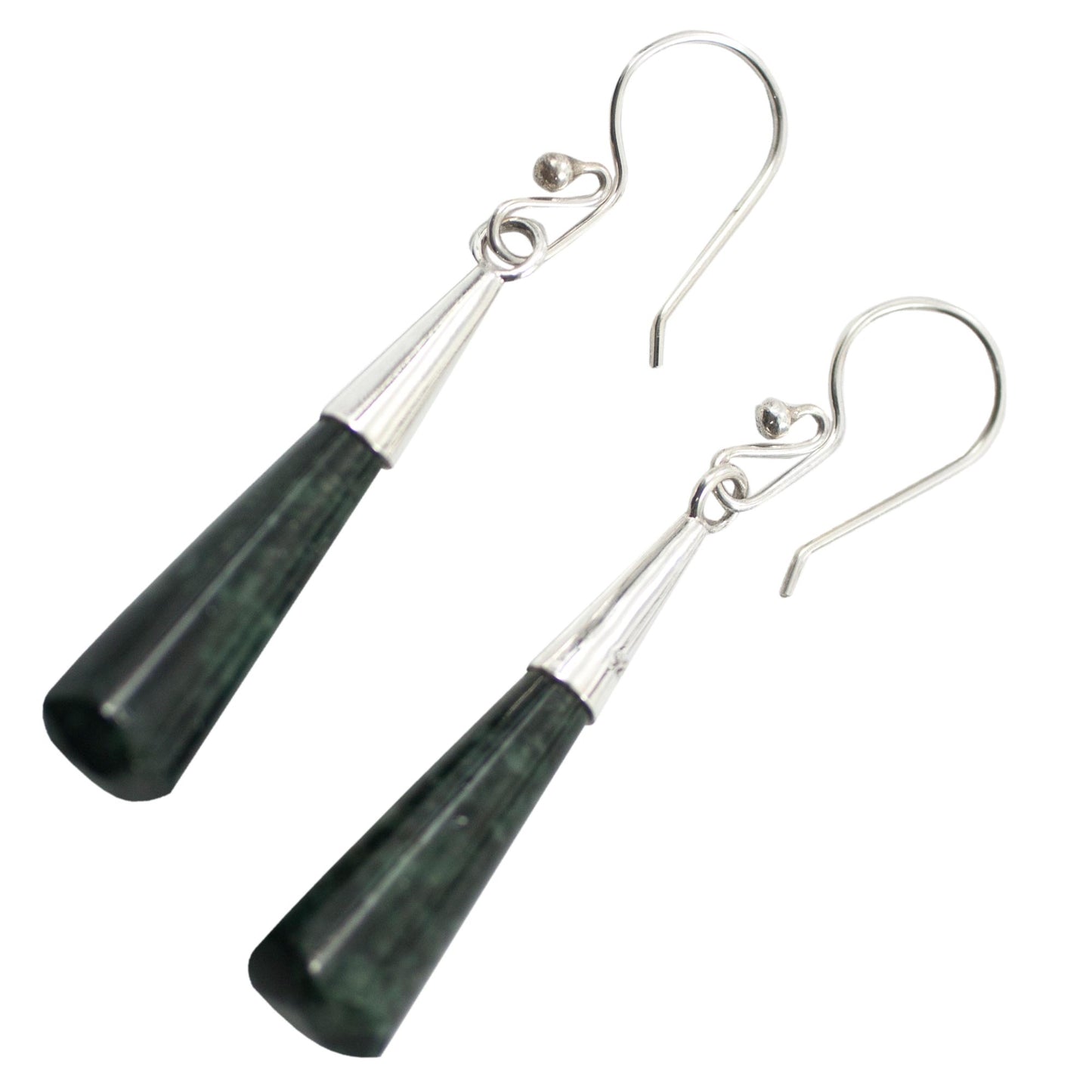 Faceted Green Droplet Handcrafted Sterling Silver Dangle Jade Earrings