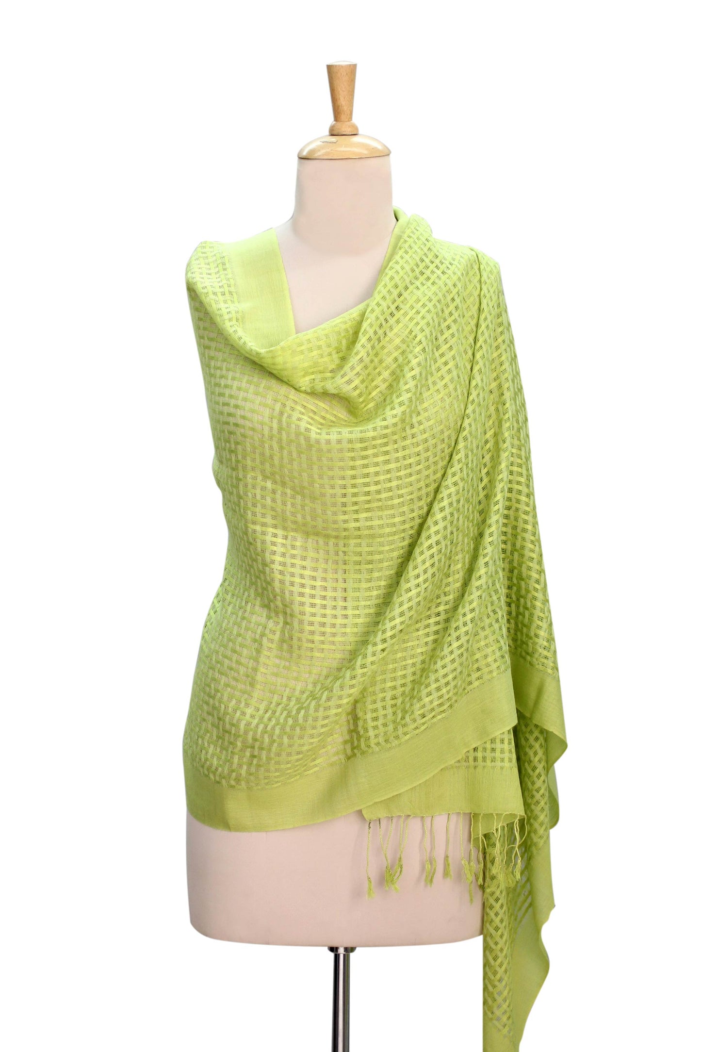 Chartreuse Bliss Chartreuse Wool and Silk Wrap Patterned Shawl