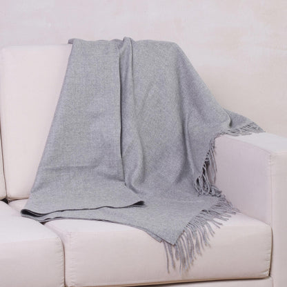 Cozy Light Gray Alpaca Wool Solid Grey Throw Blanket