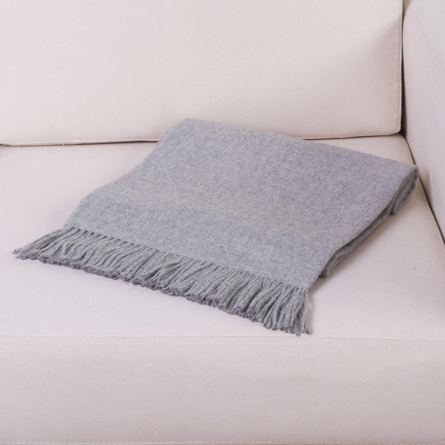 Cozy Light Gray Alpaca Wool Solid Grey Throw Blanket