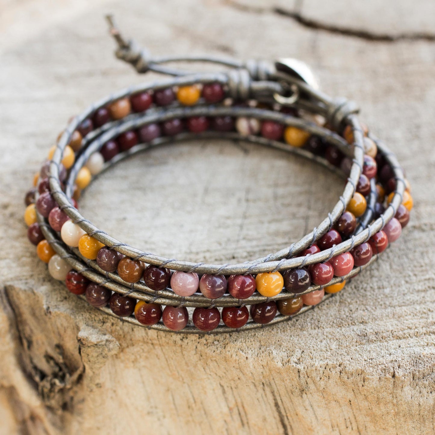 Forest Flower Hand Made Leather and Jasper Wrap Bracelet