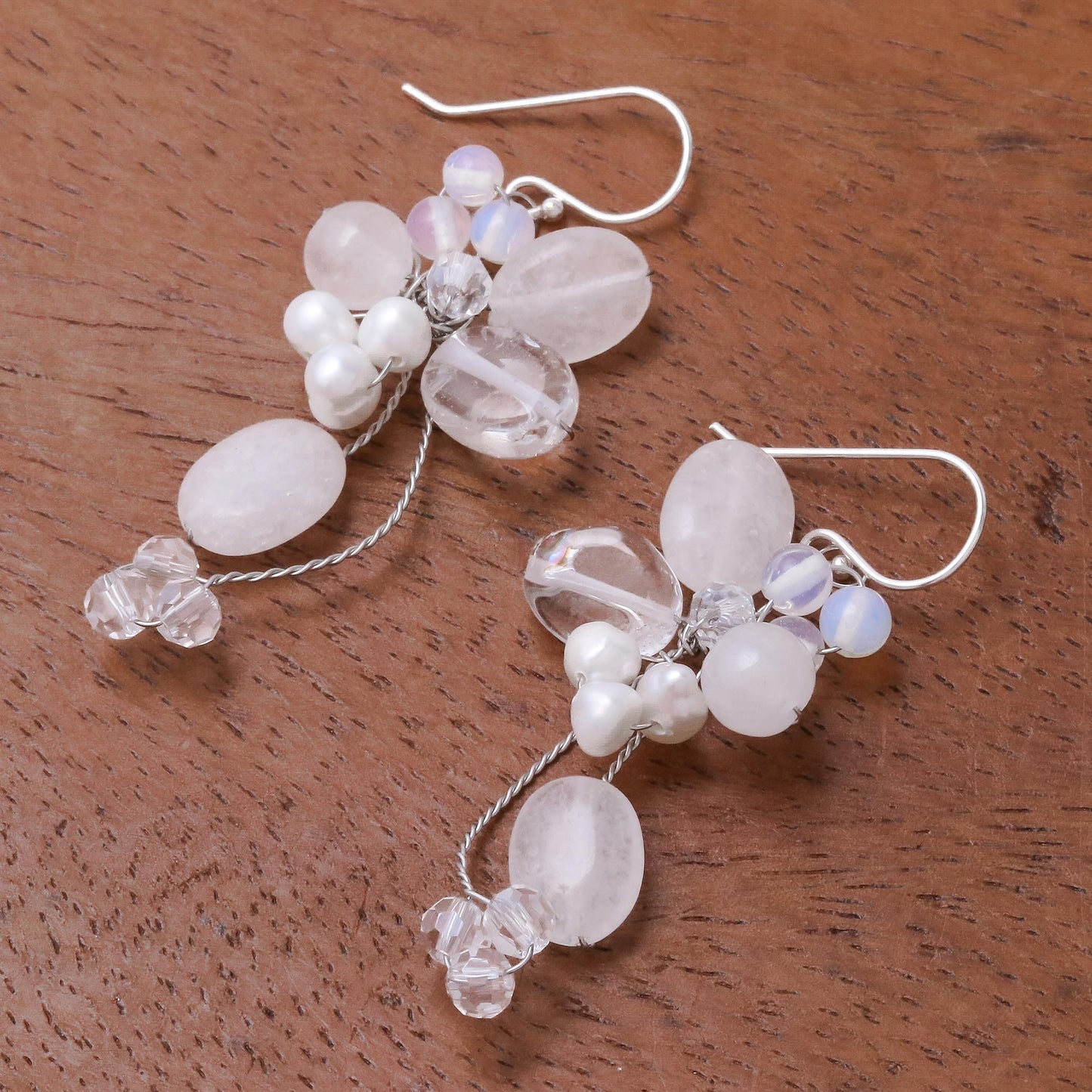 Radiant Bouquet Pearl and Quartz Dangle Earrings