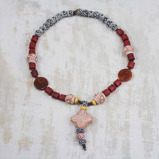 African Queen of Peace Agate and Ceramic Pendant Necklace