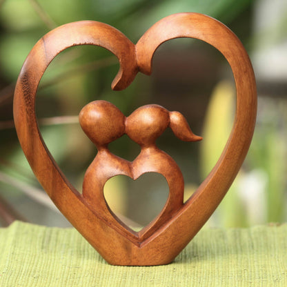 Story of Love Hand Carved Heart Sculpture