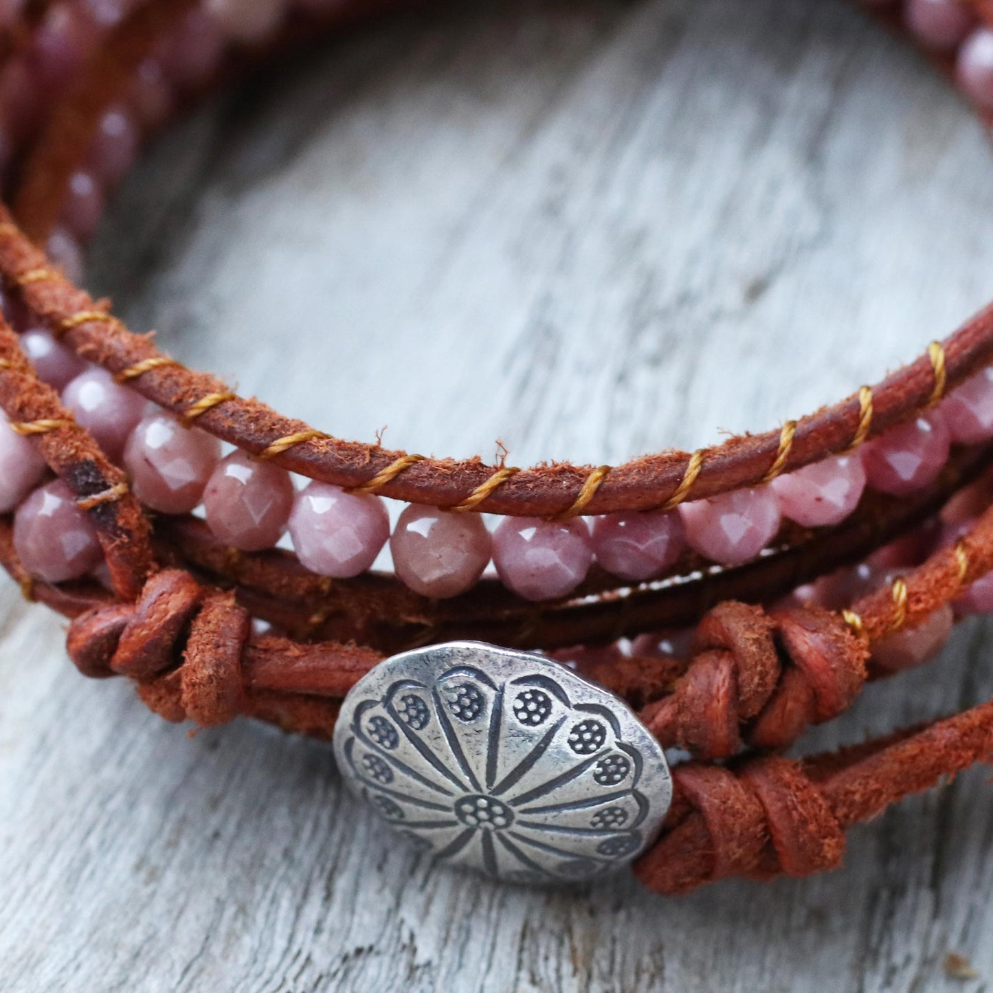 Pink Adventure Rhodonite wrap bracelet