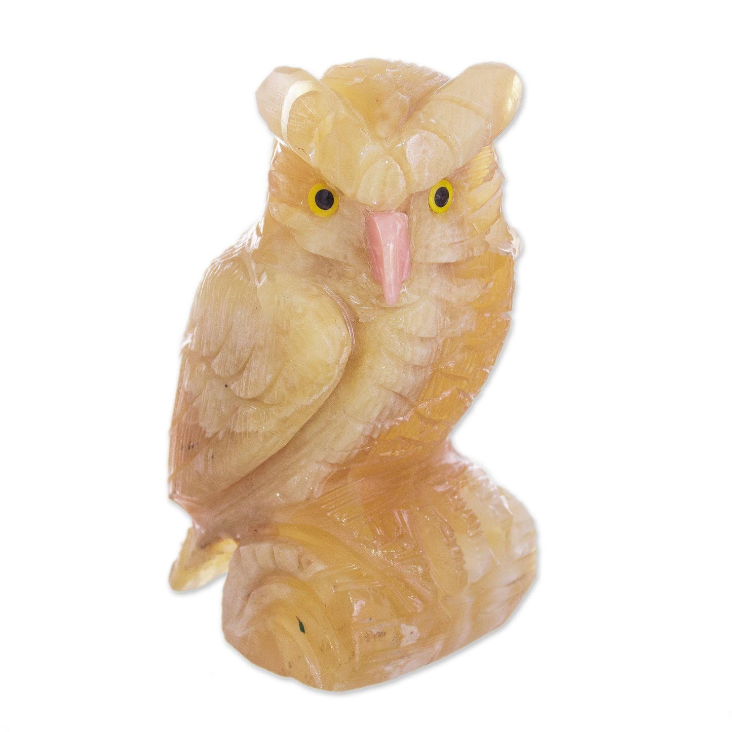 NOVICA - Calcite & Rose Quartz Owl Sculpture