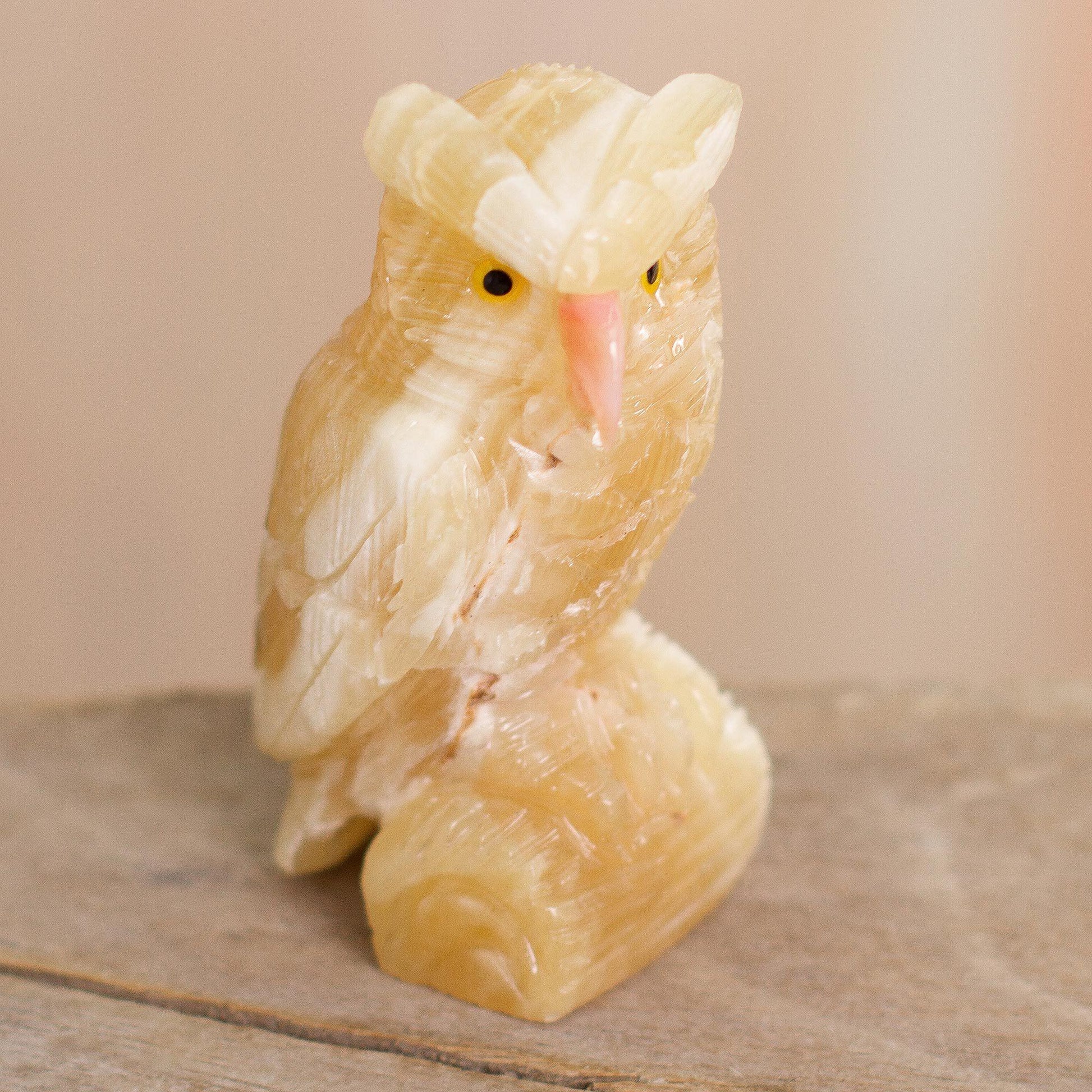 NOVICA - Calcite & Rose Quartz Owl Sculpture