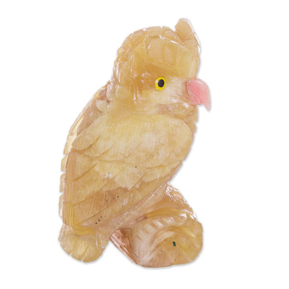 NOVICA - Calcite & Rose Quartz Owl Sculpture