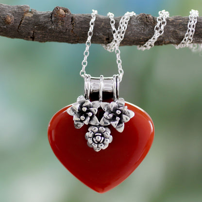 Love Declared Heart Shaped Sterling Silver and Carnelian Necklace