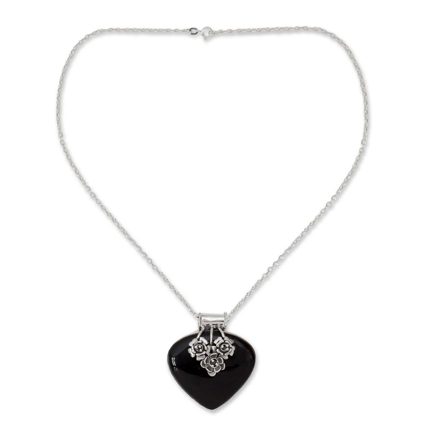 Love Declared Indian Onyx and Sterling Silver Necklace Heart Jewelry