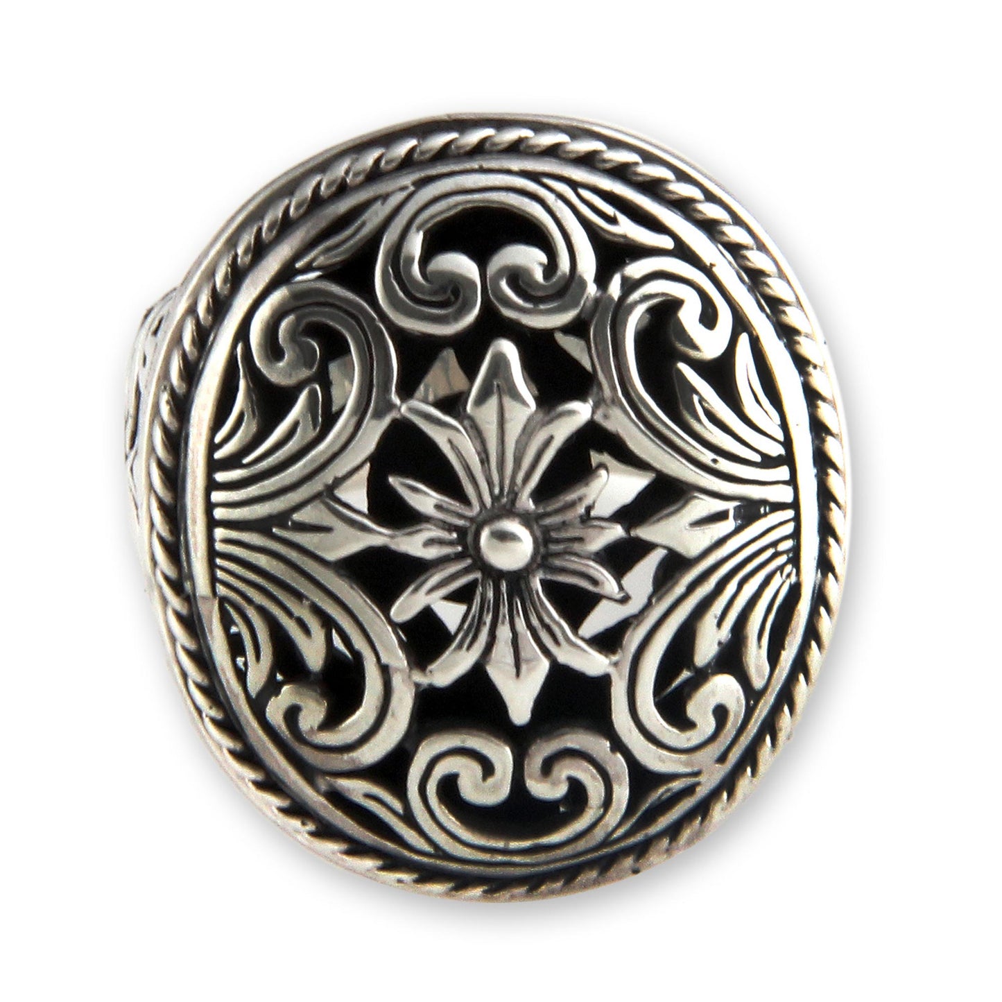 Forest Blossom Silver Floral Signet Ring