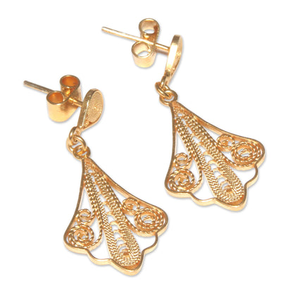 Peruvian Lace 21K Gold Plated Filigree Dangle Earrings from Peru