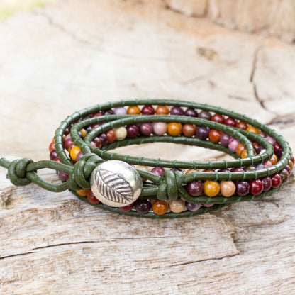 Forest Enchantment Handcrafted Leather and Agate Wrap Bracelet