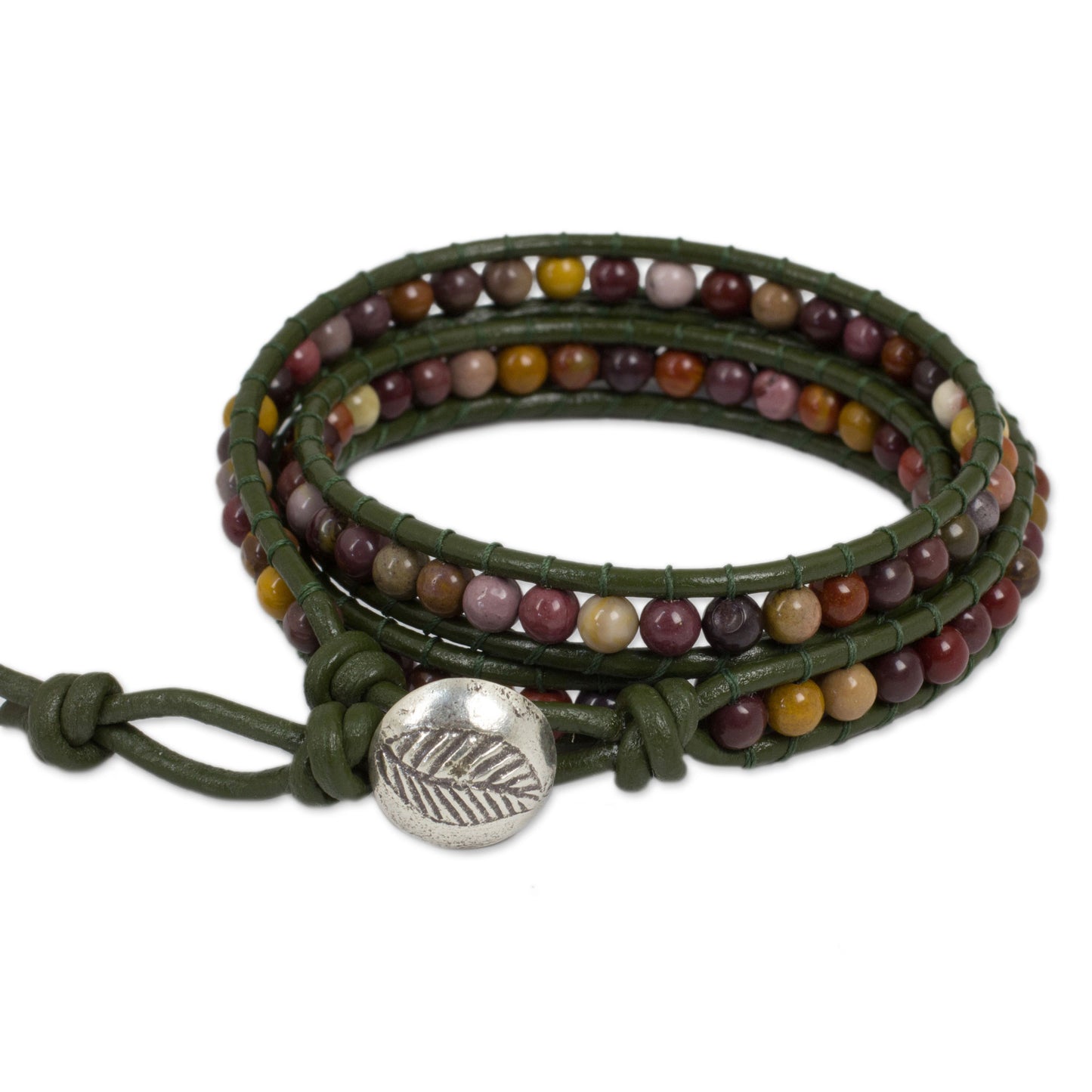 Forest Enchantment Handcrafted Leather and Agate Wrap Bracelet