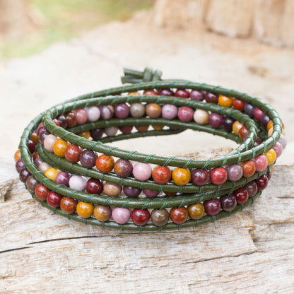 Forest Enchantment Handcrafted Leather and Agate Wrap Bracelet