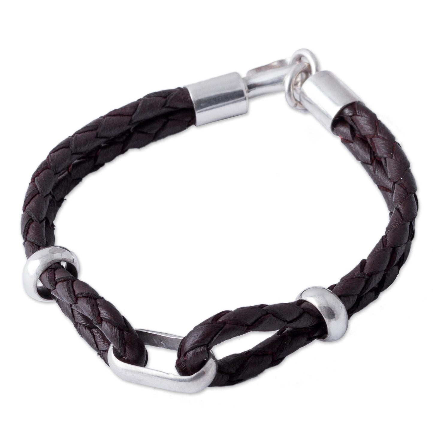 Men's Brown Leather & Sterling Silver Braided Bracelet