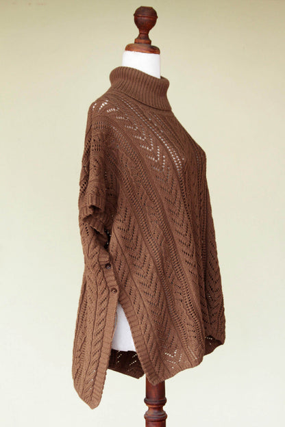 Tan Dreams Alpaca Blend Poncho from Peru