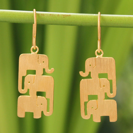 Elephant Stack Gold Vermeil Dangle Earrings