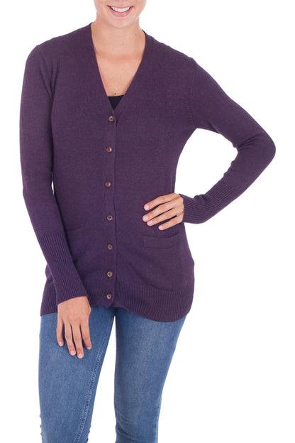 Nazca Purple Alpaca and Cotton Blend Classic Cardigan