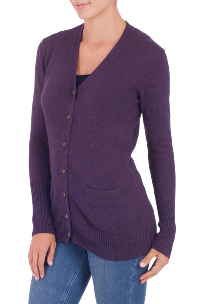 Nazca Purple Alpaca and Cotton Blend Classic Cardigan