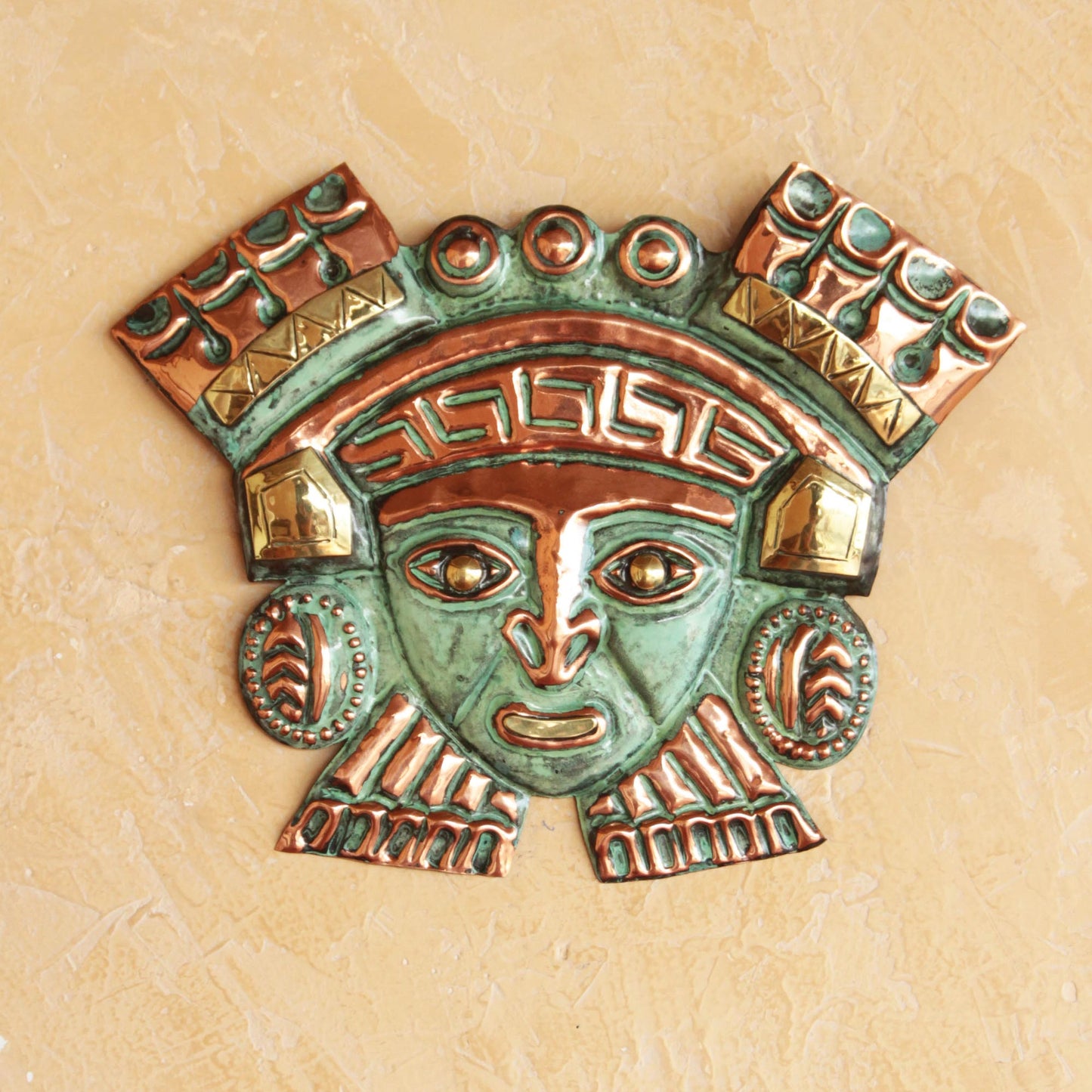 Moche Nobleman Hand Crafted Bronze and Copper Wall Decor Mask