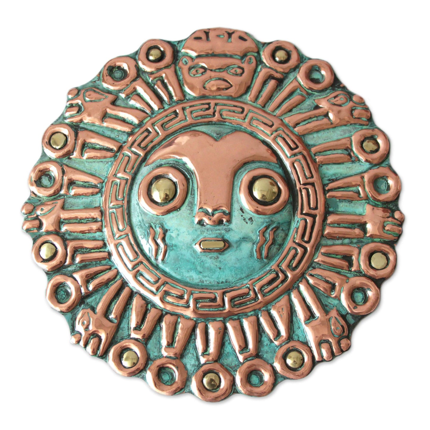 Coricancha Sun Hand Made Archaeological Bronze and Copper Mask