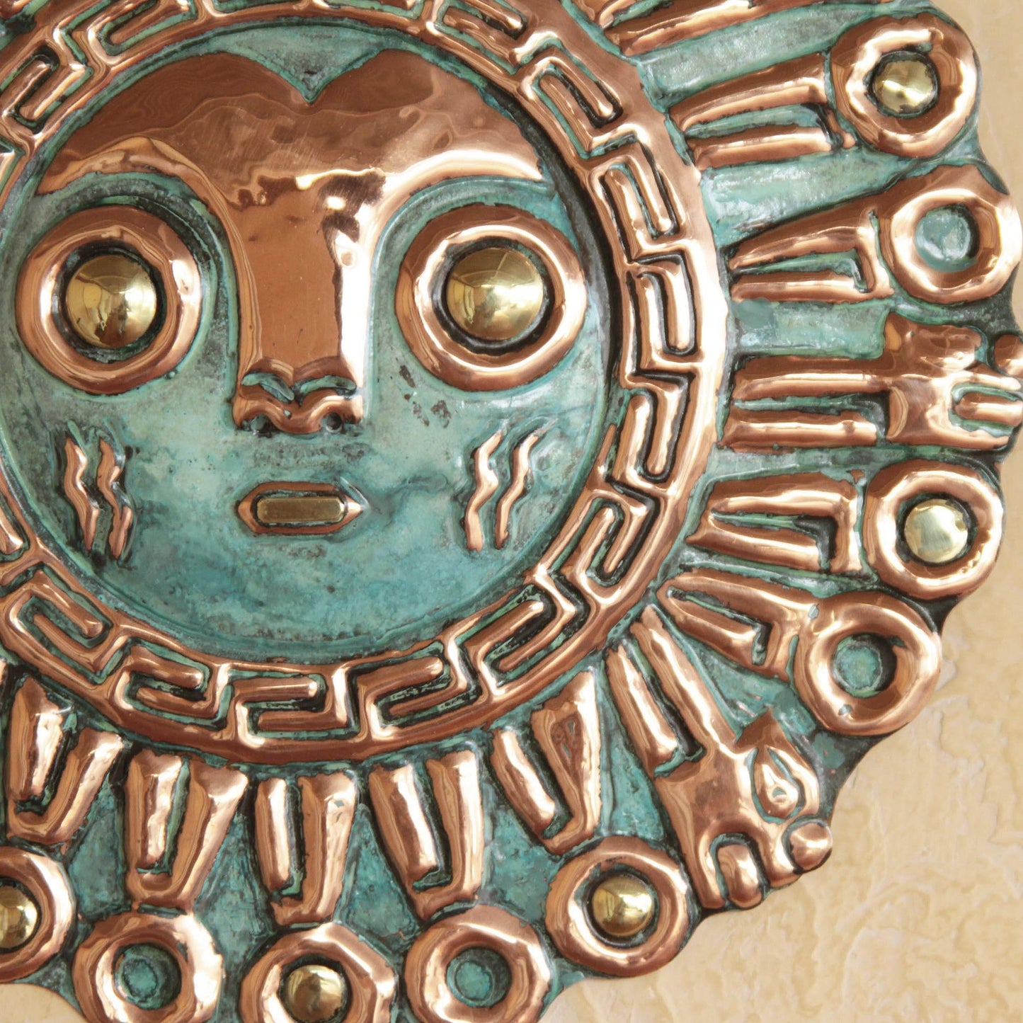 Coricancha Sun Hand Made Archaeological Bronze and Copper Mask