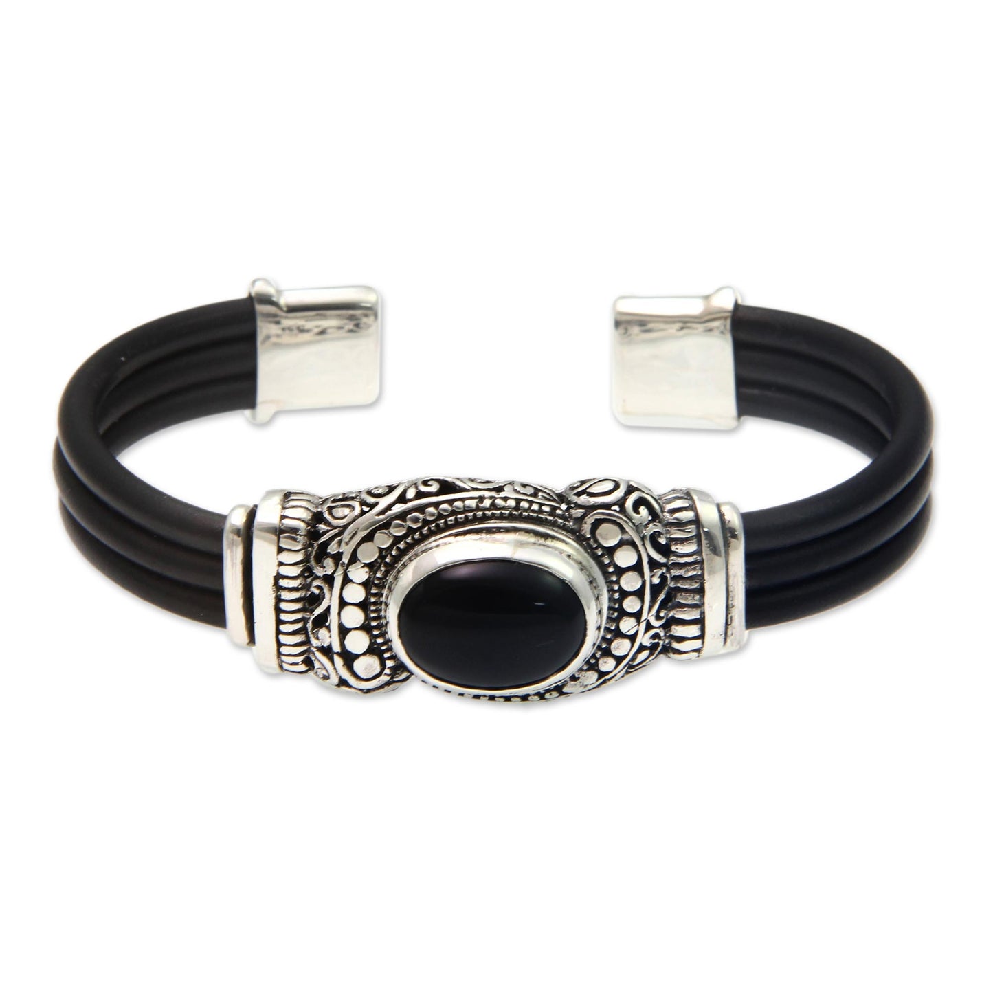 Royal Splendor Onyx Silver & Rubber Cuff Bracelet