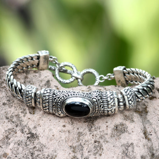 Royal Bali Onyx & Silver Chain Bracelet