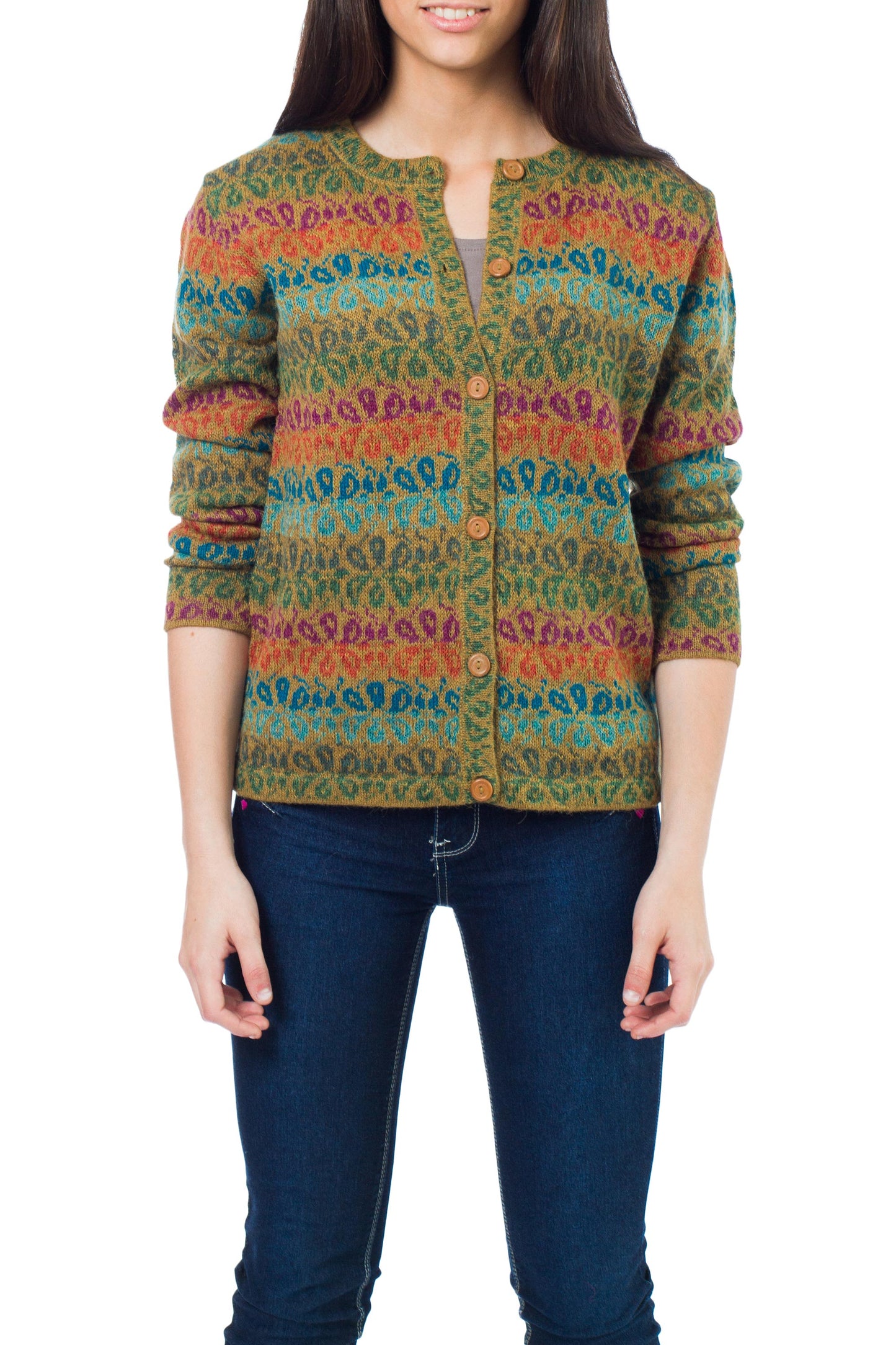 Andean Secret Alpaca Wool Art Knit Cardigan Sweater