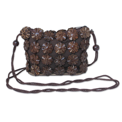 Petite Brown Daisies Unique Floral Coconut Shell Shoulder Bag