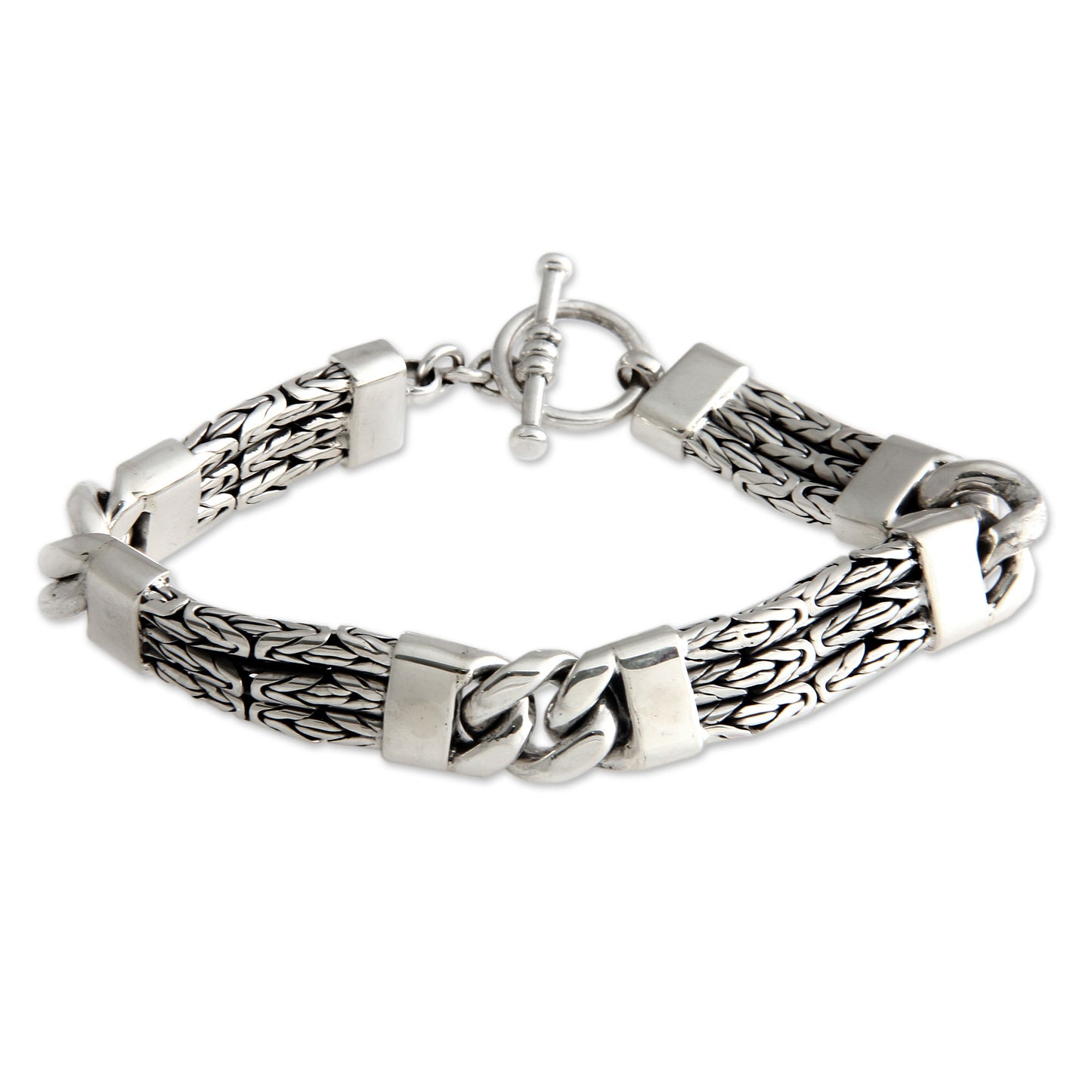 Two Halves Handcrafted Men's Sterling Silver Link Bracelet