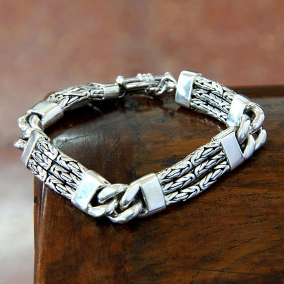 Two Halves Handcrafted Men's Sterling Silver Link Bracelet