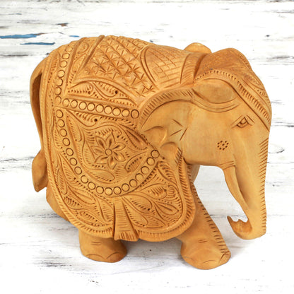 Majestic Elephant Wood Elephant Jali Sculpture (6 Inch)