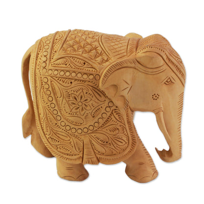 Majestic Elephant Wood Elephant Jali Sculpture (6 Inch)