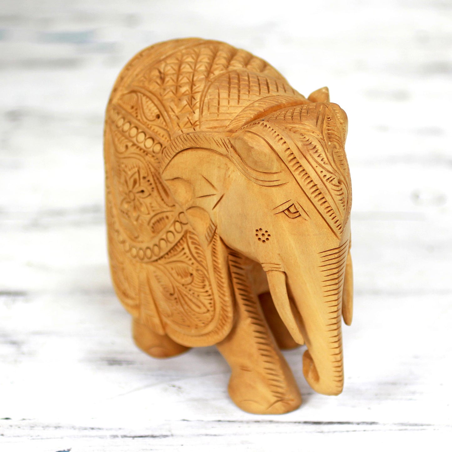 Majestic Elephant Wood Elephant Jali Sculpture (6 Inch)