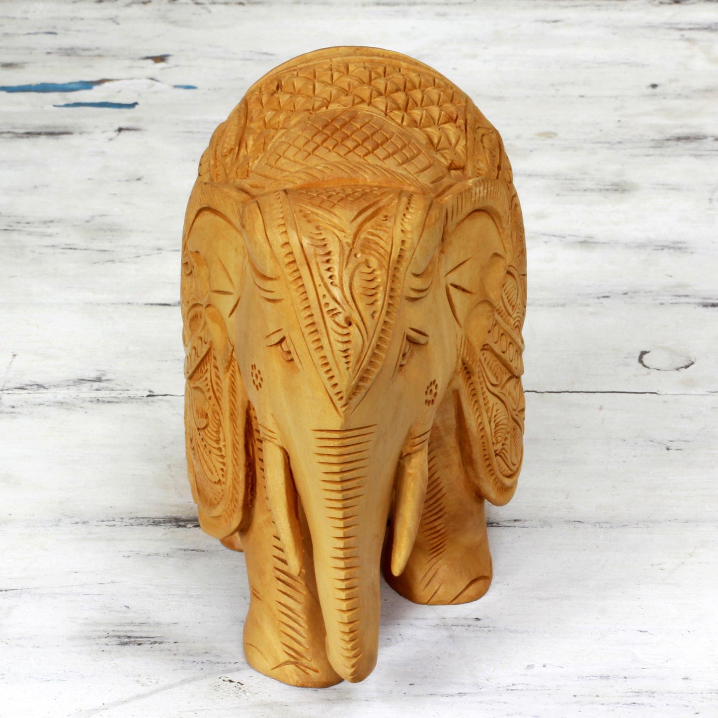 Majestic Elephant Wood Elephant Jali Sculpture (6 Inch)