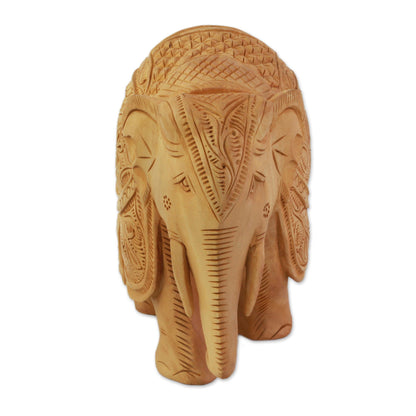 Majestic Elephant Wood Elephant Jali Sculpture (6 Inch)