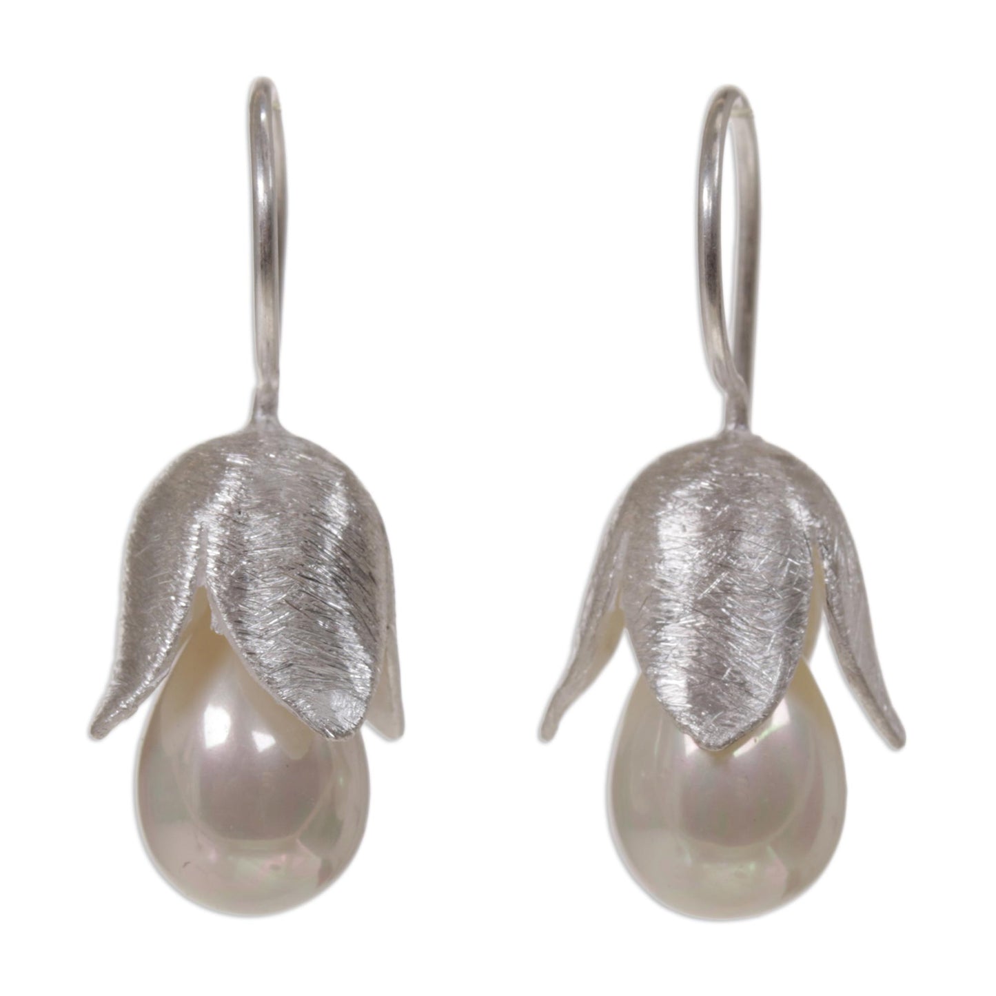 Floral Bud Floral Sterling Silver and Pearl Earrings