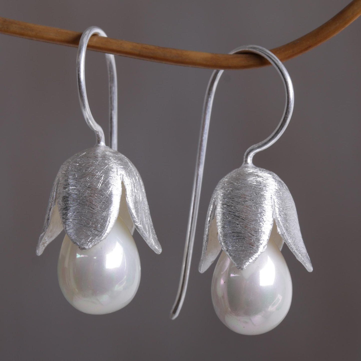 Floral Bud Floral Sterling Silver and Pearl Earrings