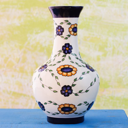 Margarita Daisy Grace Guatemalan Handcrafted Floral Ceramic Vase