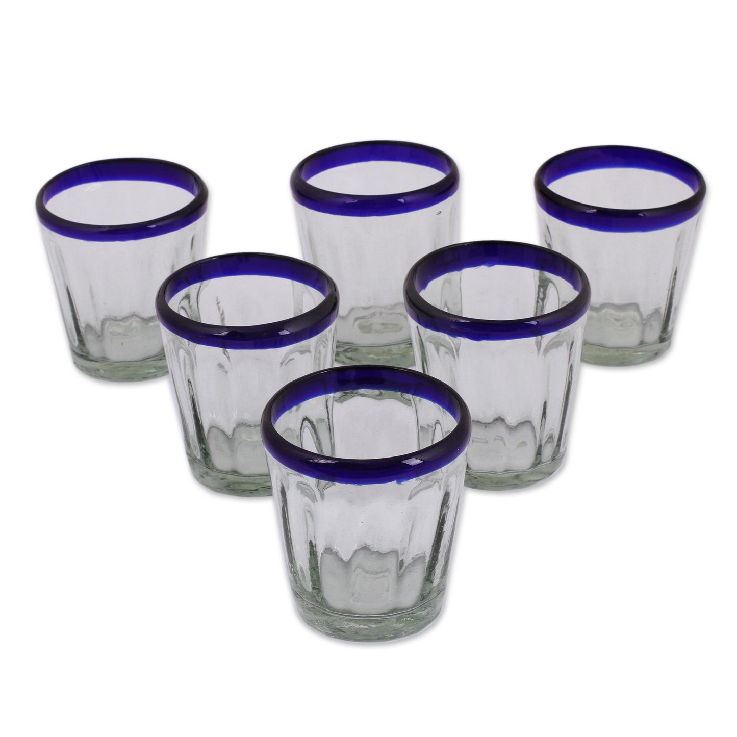 Short Cobalt Groove Blue Rim Juice Glasses